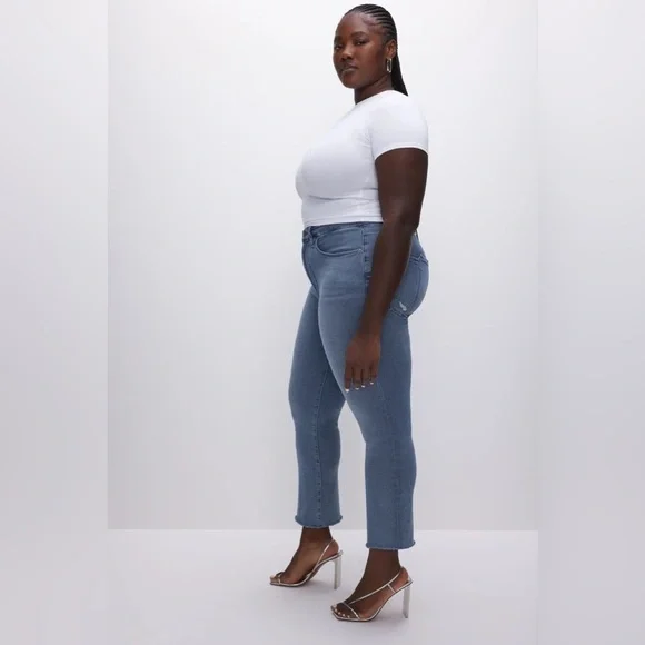 Good American Good Legs straight jeans Raw Hem High Rise Medium light blue wash - Picture 4 of 14